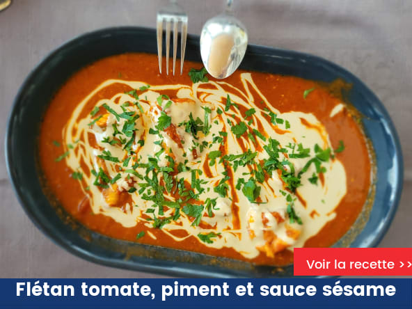 Flétan tomate, piment et sauce sésame